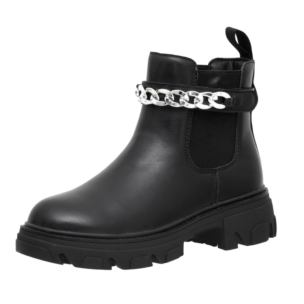 Black Ankle Boots with Silver Chain